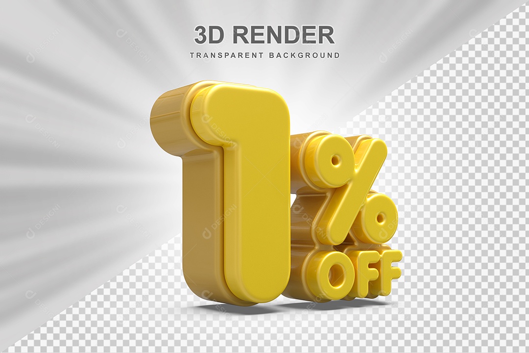 Número de Desconto 1% Elemento 3D Amarelo  para Composição PSD