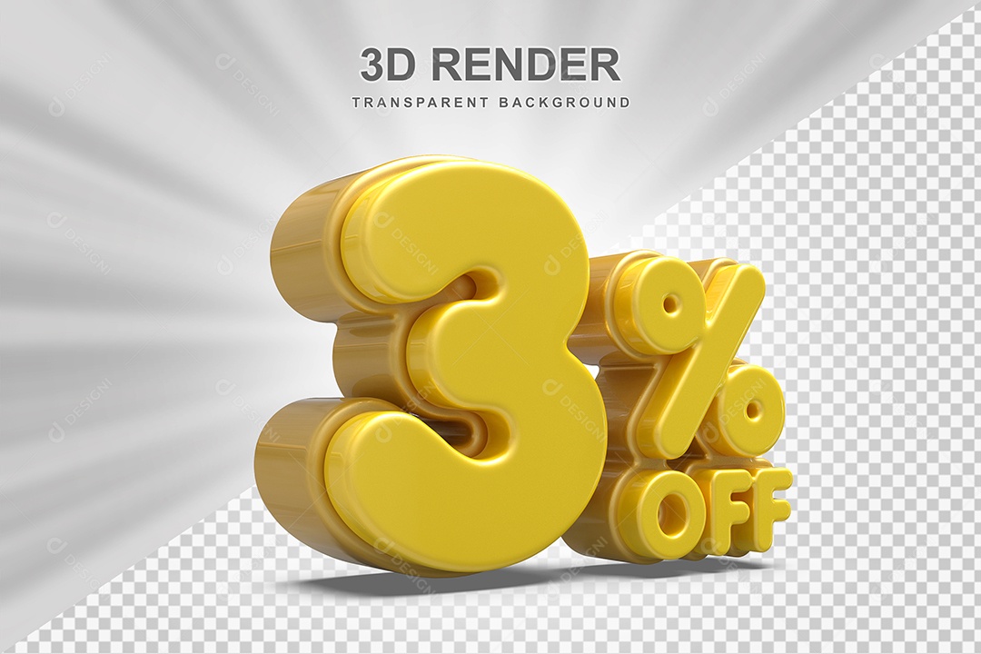 Número de Desconto 3% Elemento 3D Amarelo  para Composição PSD