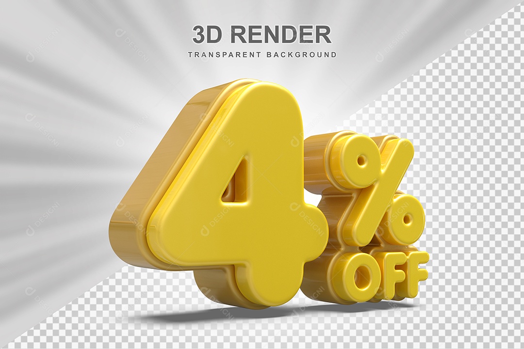 Número de Desconto 4% Elemento 3D Amarelo  para Composição PSD