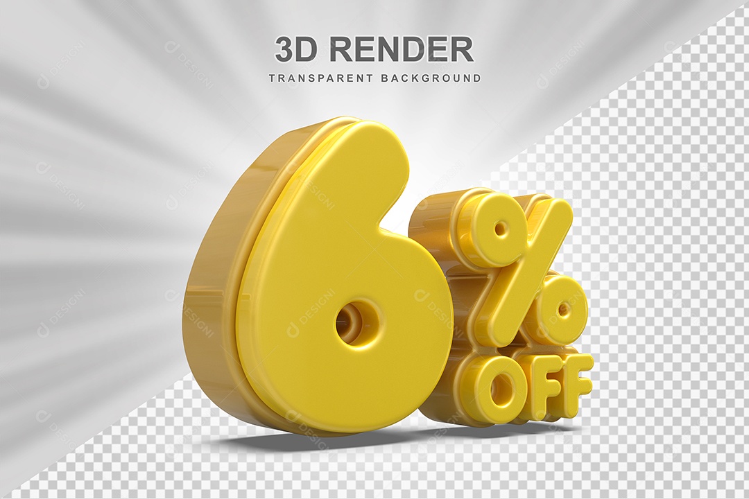Número de Desconto 6% Elemento 3D Amarelo  para Composição PSD