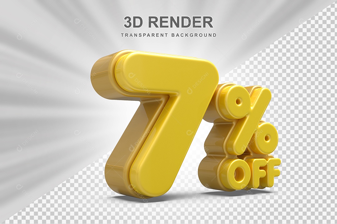 Número de Desconto 7% Elemento 3D Amarelo  para Composição PSD