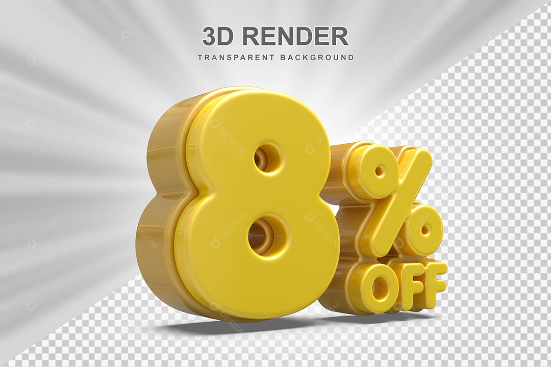 Número de Desconto 8% Elemento 3D Amarelo  para Composição PSD
