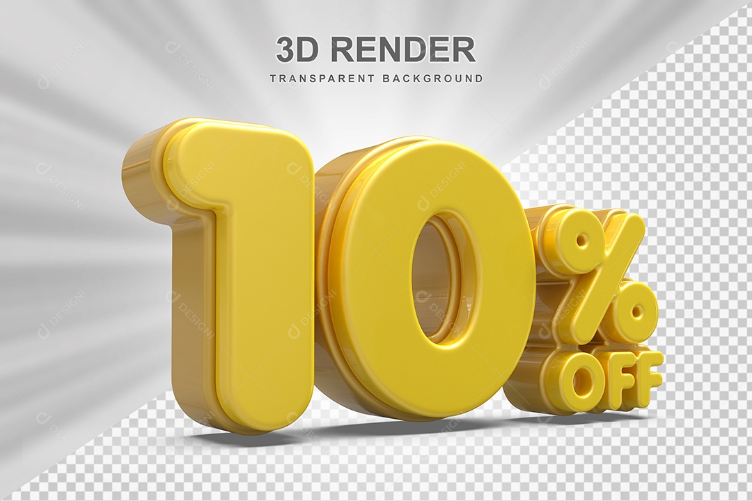 Número de Desconto 10% Elemento 3D Amarelo  para Composição PSD
