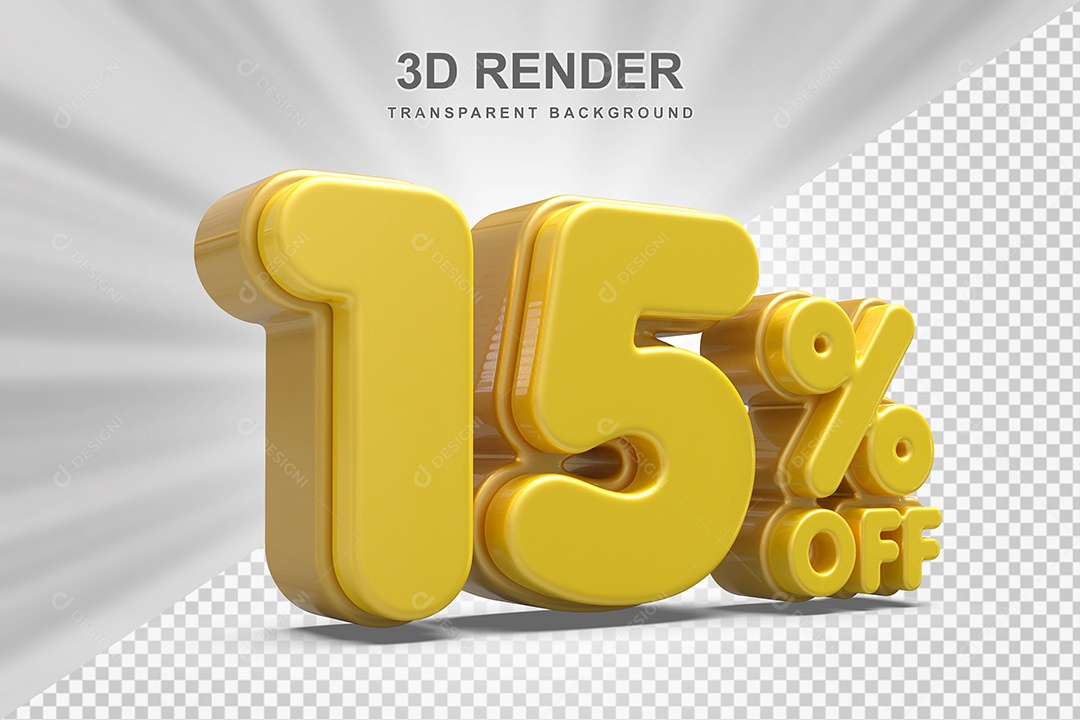 Número de Desconto 15% Elemento 3D Amarelo  para Composição PSD