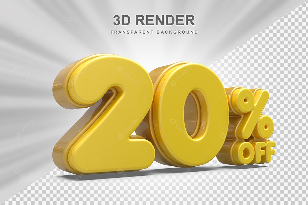 Número de Desconto 20% Elemento 3D Amarelo  para Composição PSD