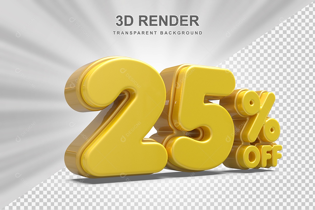 Número de Desconto 25% Elemento 3D Amarelo  para Composição PSD
