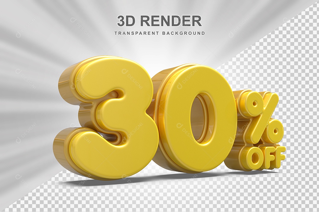 Número de Desconto 30% Elemento 3D Amarelo  para Composição PSD