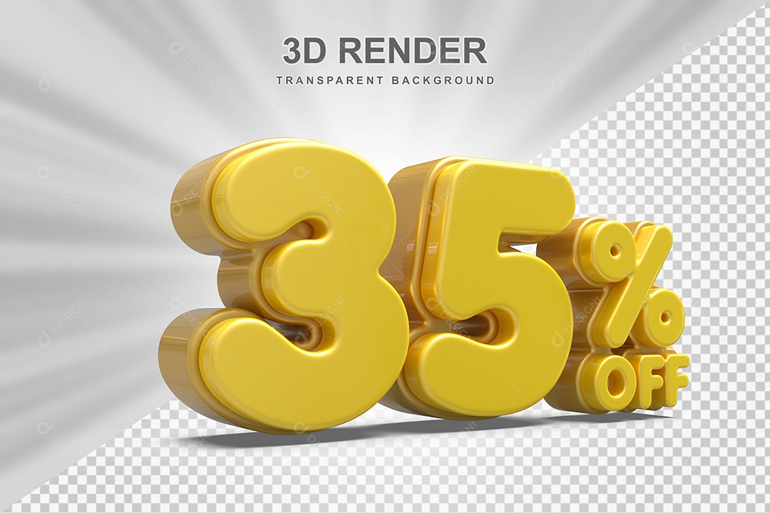 Número de Desconto 35% Elemento 3D Amarelo  para Composição PSD
