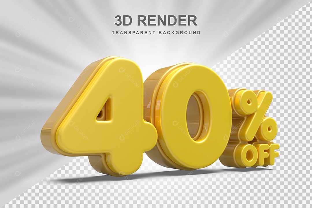 Número de Desconto 40% Elemento 3D Amarelo  para Composição PSD