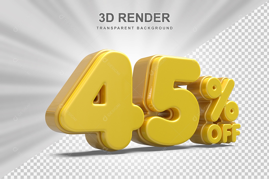 Número de Desconto 45% Elemento 3D Amarelo  para Composição PSD