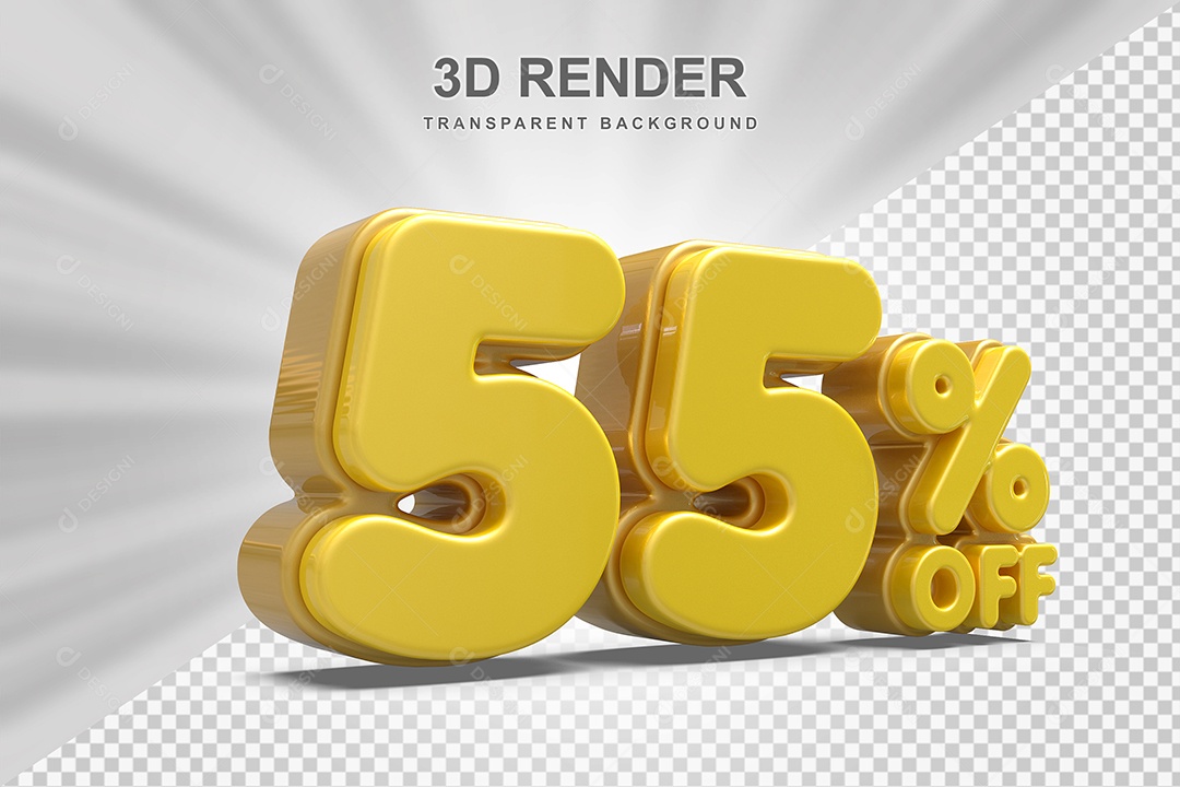 Número de Desconto 55% Elemento 3D Amarelo  para Composição PSD