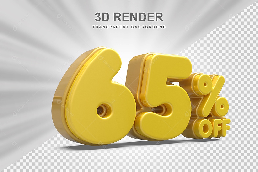 Número de Desconto 65% Elemento 3D Amarelo  para Composição PSD