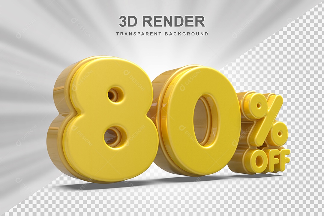 Número de Desconto 80% Elemento 3D Amarelo  para Composição PSD
