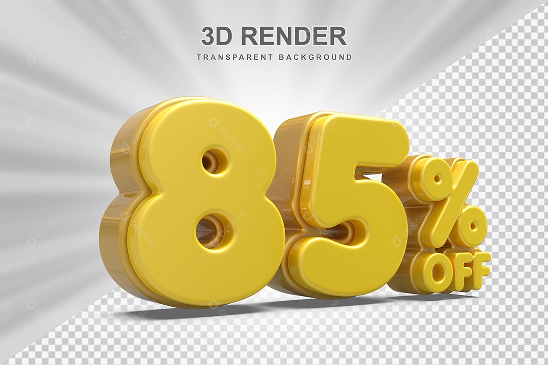 Número de Desconto 85% Elemento 3D Amarelo  para Composição PSD