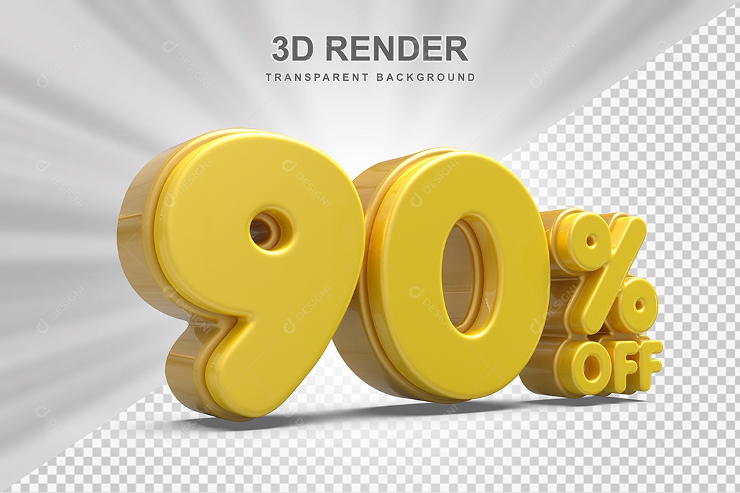 Número de Desconto 90% Elemento 3D Amarelo  para Composição PSD