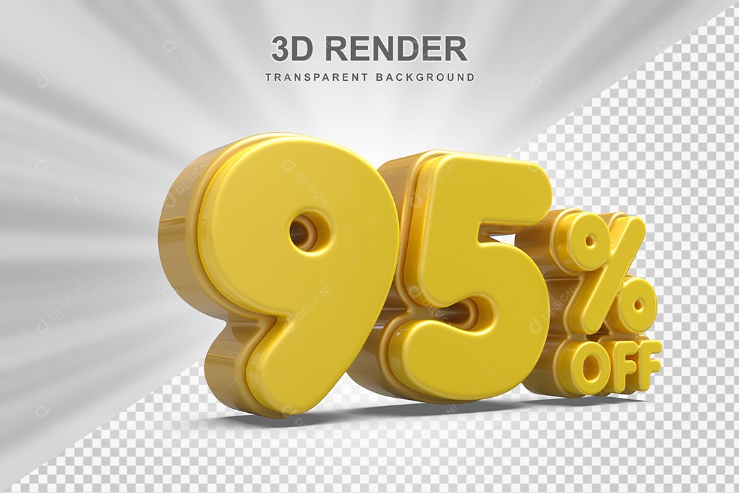 Número de Desconto 95% Elemento 3D Amarelo  para Composição PSD