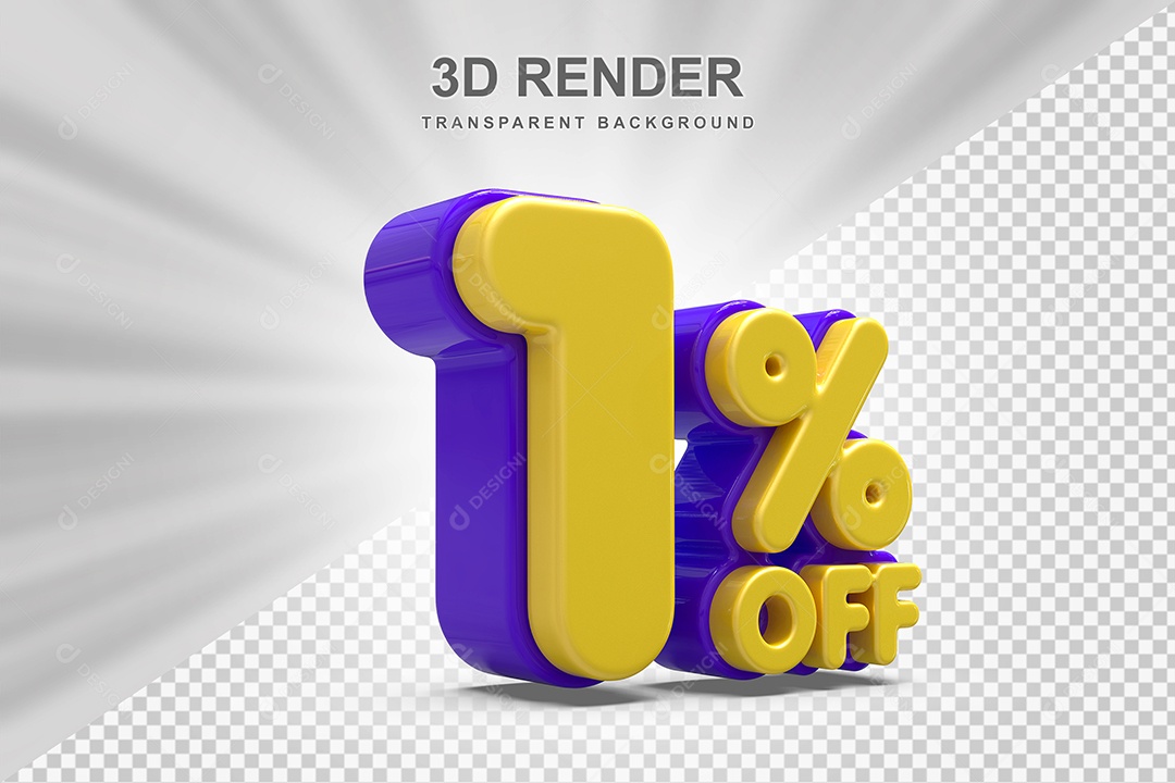 Número de Desconto 1% Elemento 3D Amareloe E Roxo para Composição PSD