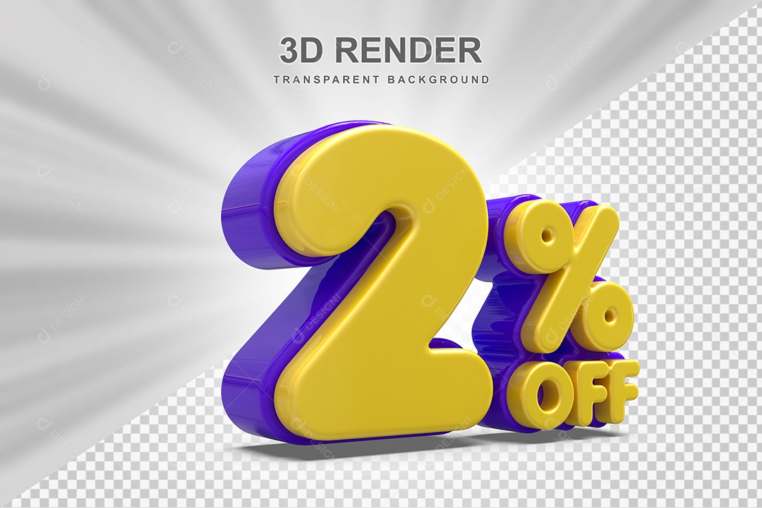 Número de Desconto 2% Elemento 3D Amareloe E Roxo para Composição PSD