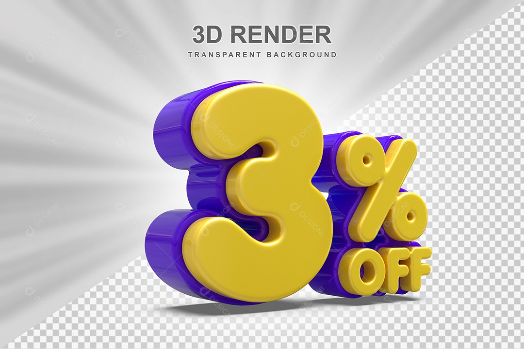 Número de Desconto 3% Elemento 3D Amareloe E Roxo para Composição PSD