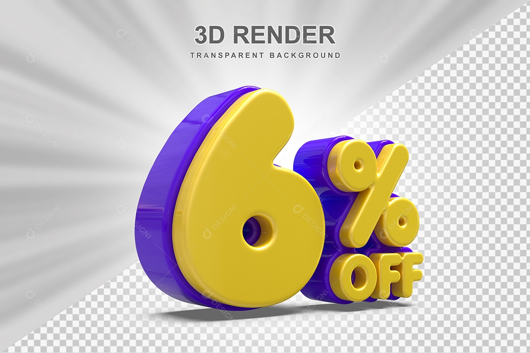 Número de Desconto 6% Elemento 3D Amareloe E Roxo para Composição PSD