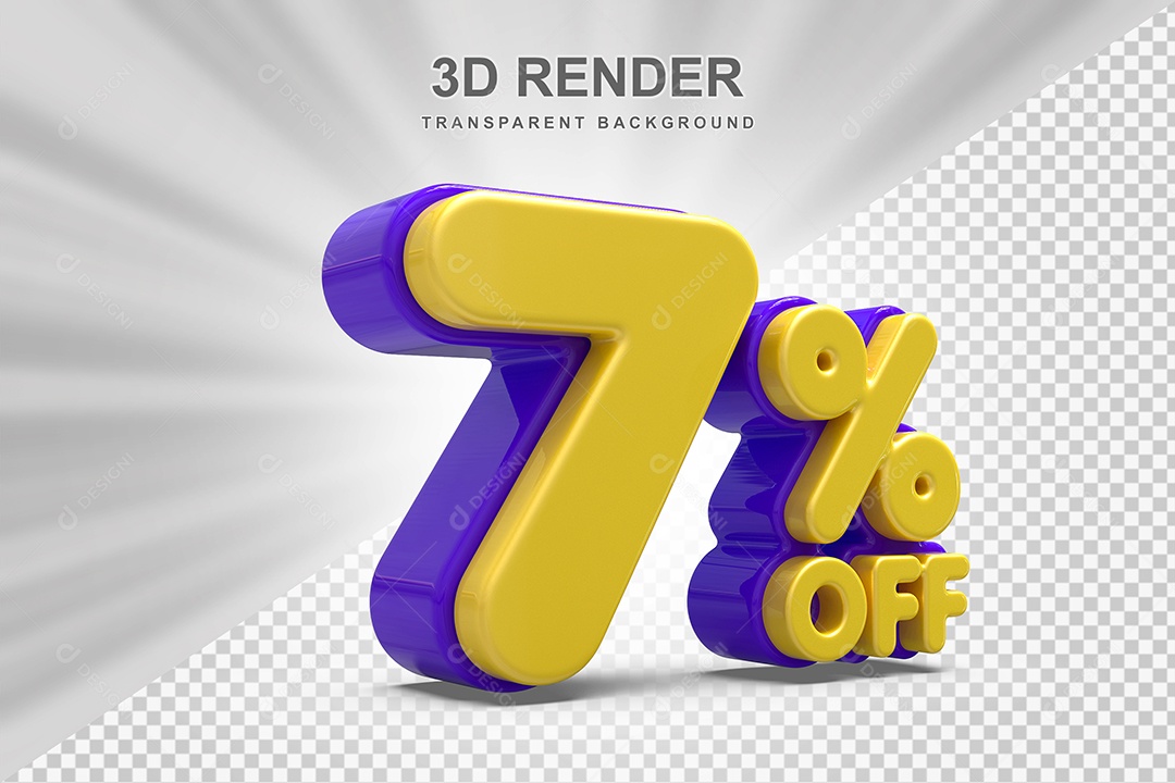 Número de Desconto 7% Elemento 3D Amareloe E Roxo para Composição PSD
