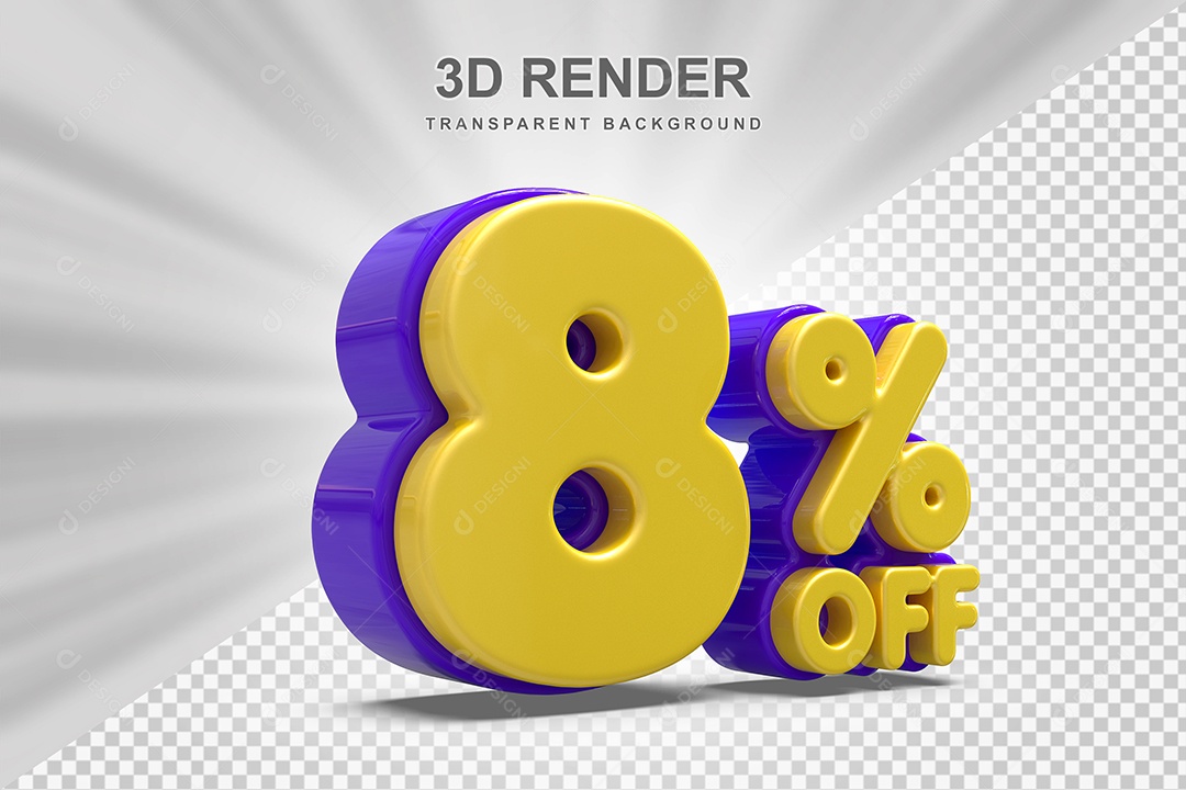 Número de Desconto 8% Elemento 3D Amareloe E Roxo para Composição PSD