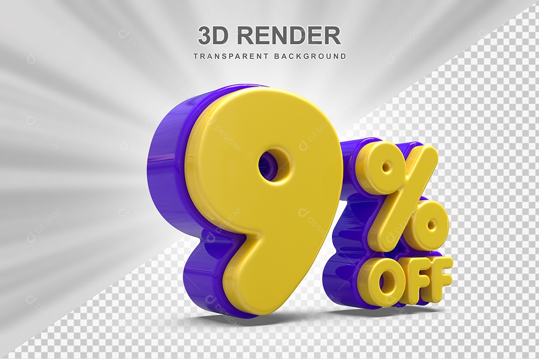 Número de Desconto 9% Elemento 3D Amareloe E Roxo para Composição PSD