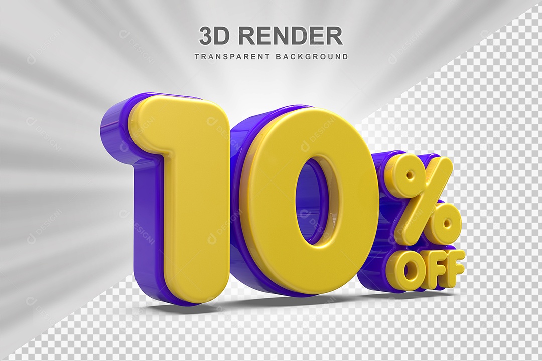 Número de Desconto 10% Elemento 3D Amareloe E Roxo para Composição PSD