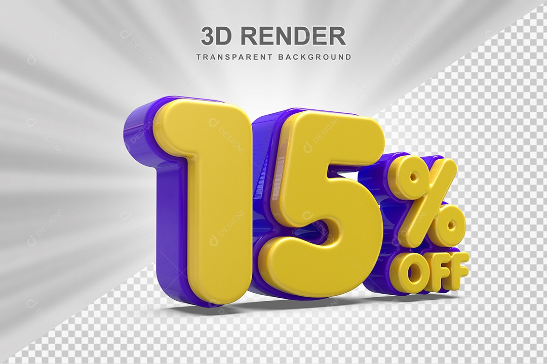 Número de Desconto 15% Elemento 3D Amareloe E Roxo para Composição PSD