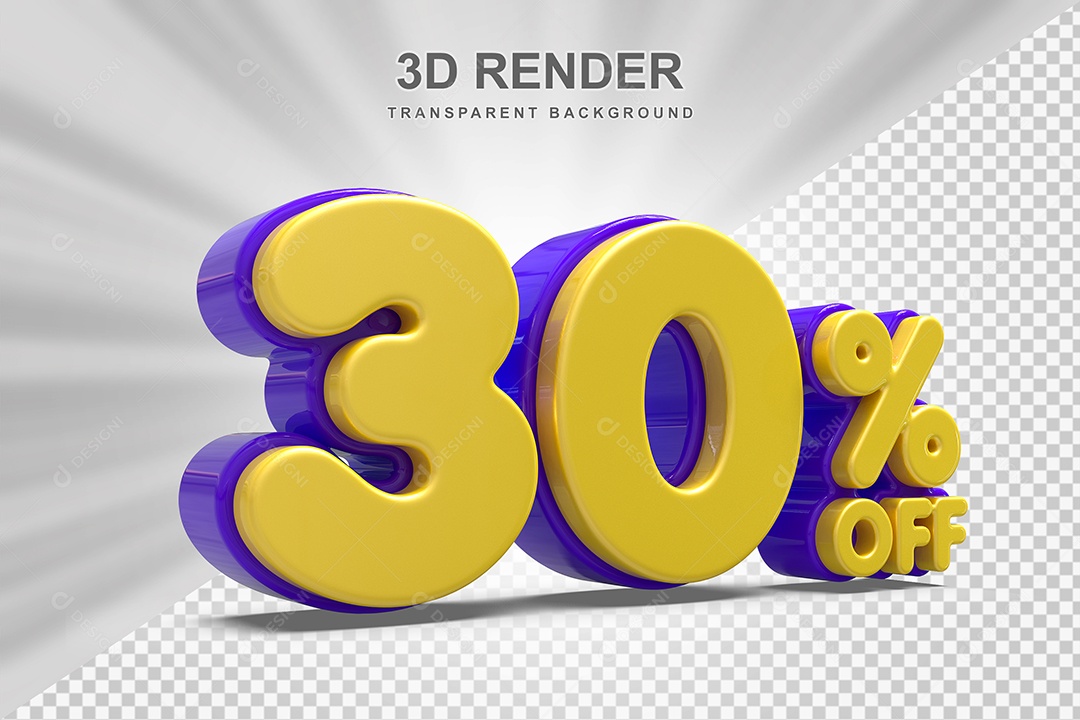 Número de Desconto 30% Elemento 3D Amareloe E Roxo para Composição PSD