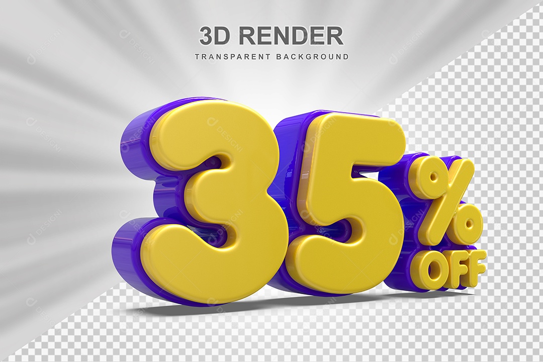 Número de Desconto 35% Elemento 3D Amareloe E Roxo para Composição PSD