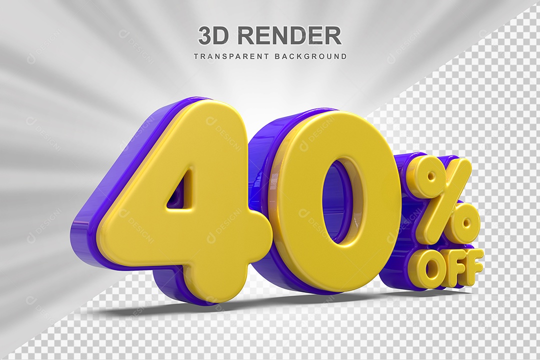 Número de Desconto 40% Elemento 3D Amareloe E Roxo para Composição PSD
