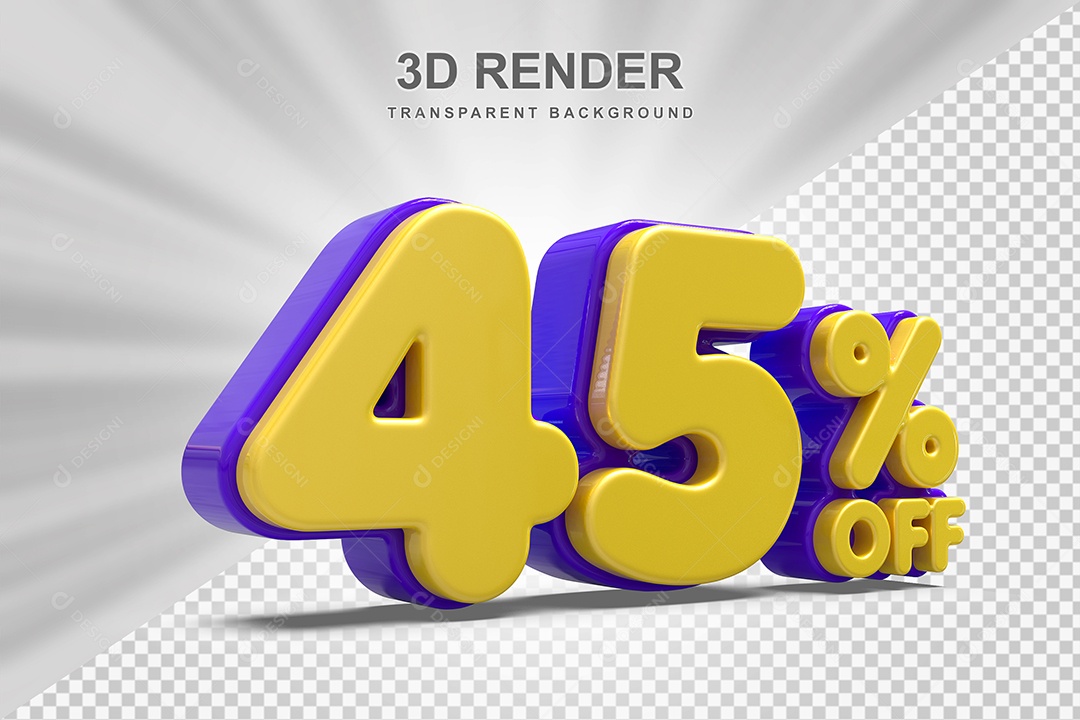 Número de Desconto 45% Elemento 3D Amareloe E Roxo para Composição PSD