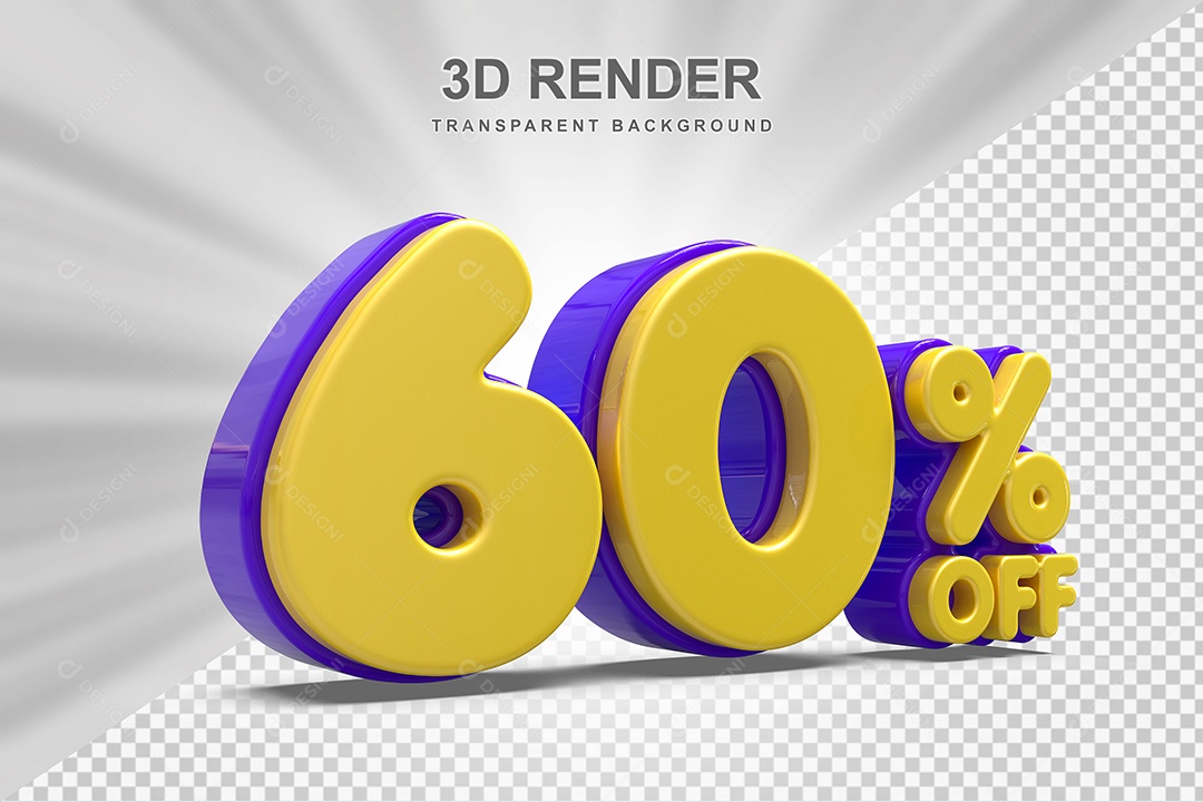 Número de Desconto 60% Elemento 3D Amareloe E Roxo para Composição PSD