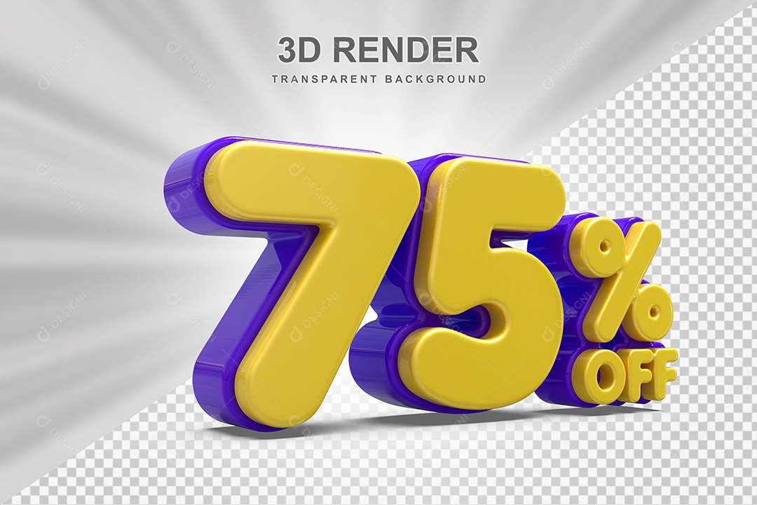Número de Desconto 75% Elemento 3D Amareloe E Roxo para Composição PSD
