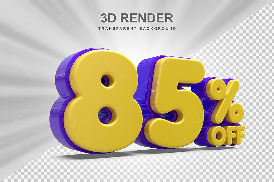 Número de Desconto 85% Elemento 3D Amareloe E Roxo para Composição PSD