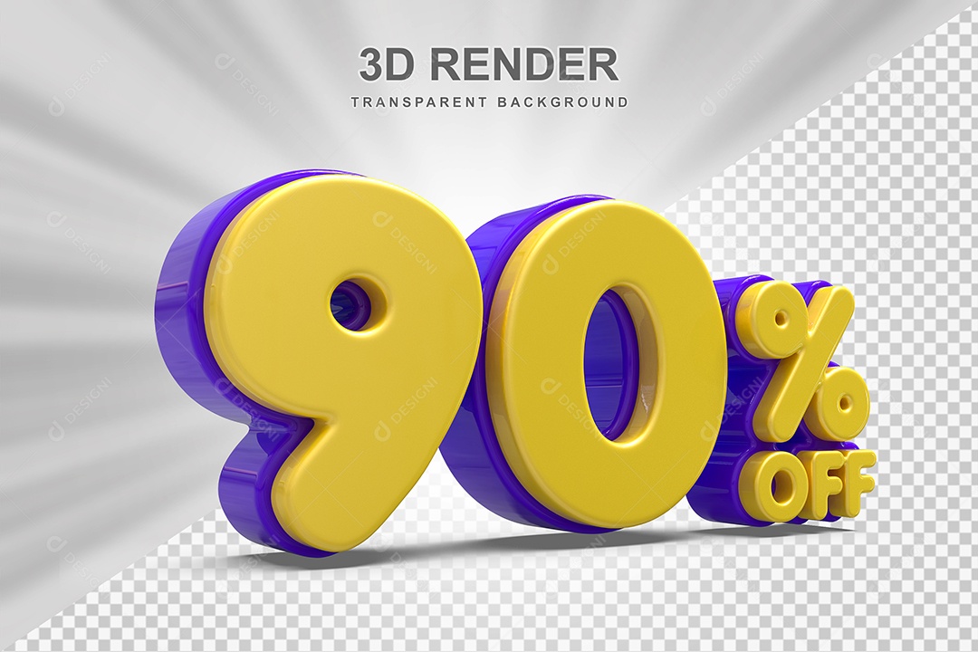 Número de Desconto 90% Elemento 3D Amareloe E Roxo para Composição PSD