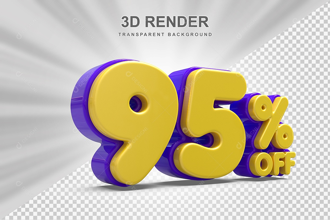 Número de Desconto 95% Elemento 3D Amareloe E Roxo para Composição PSD