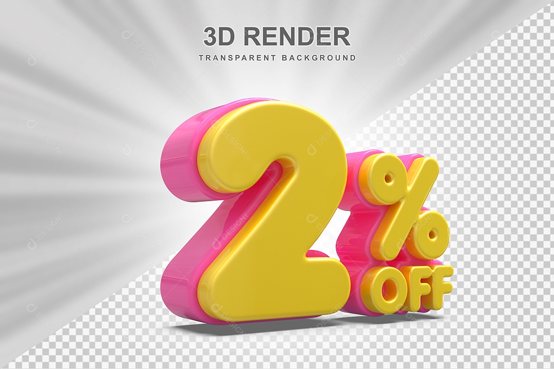 Número de Desconto 2% Elemento 3D Amareloe E Rosa para Composição PSD