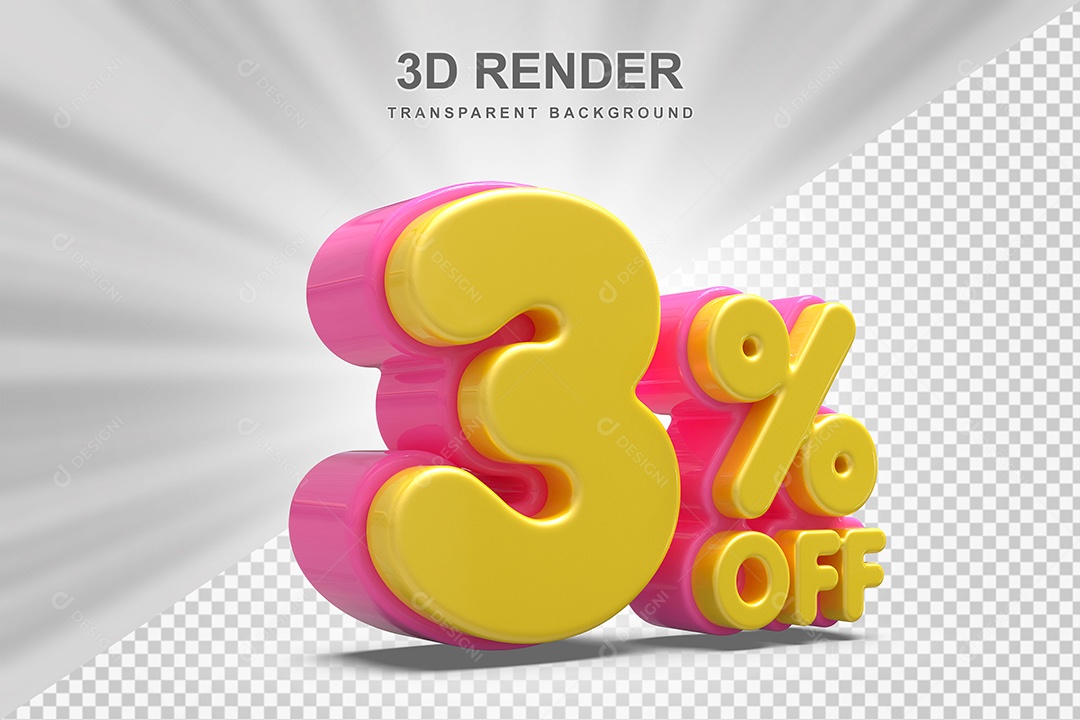 Número de Desconto 3% Elemento 3D Amareloe E Rosa para Composição PSD