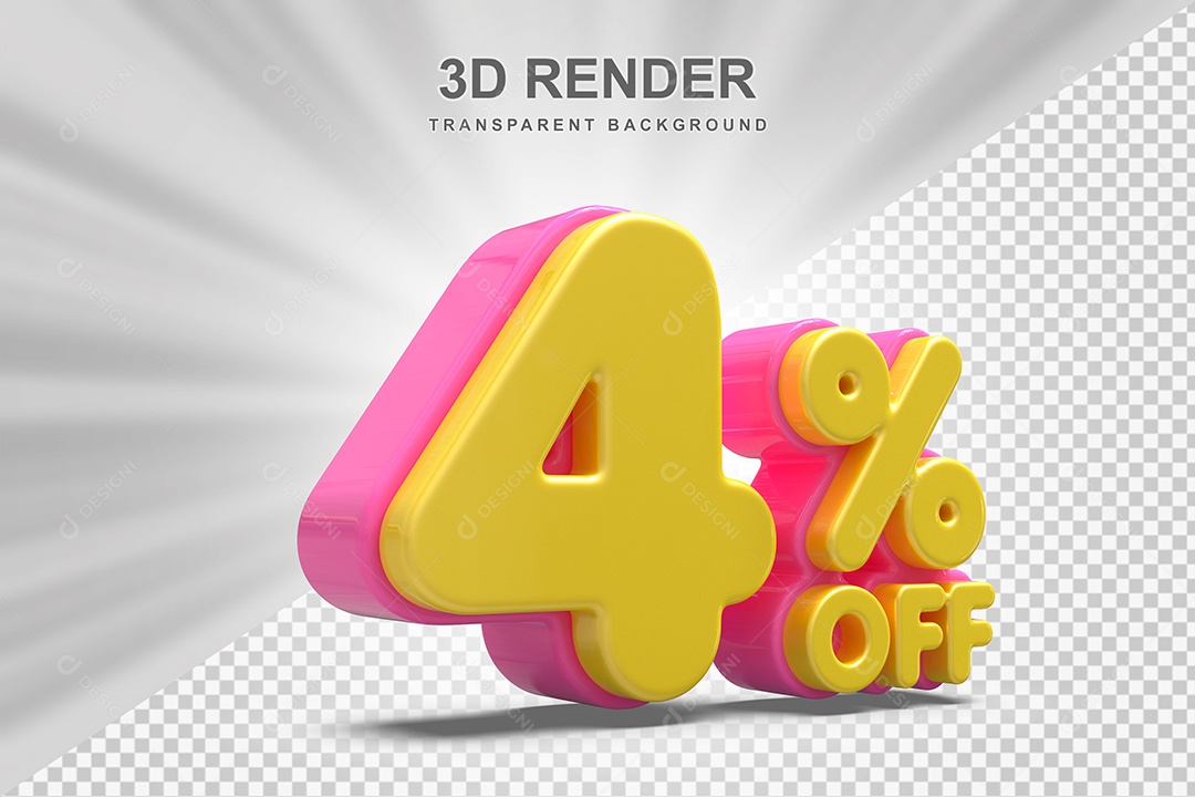 Número de Desconto 4% Elemento 3D Amareloe E Rosa para Composição PSD