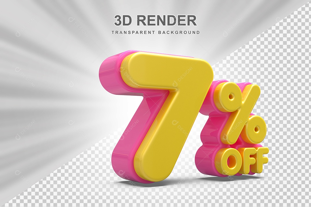Número de Desconto 7% Elemento 3D Amareloe E Rosa para Composição PSD