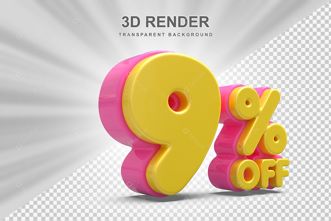 Número de Desconto 9% Elemento 3D Amareloe E Rosa para Composição PSD