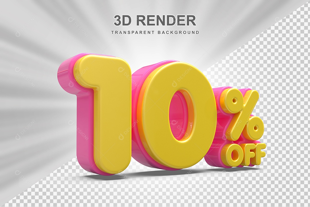Número de Desconto 10% Elemento 3D Amareloe E Rosa para Composição PSD