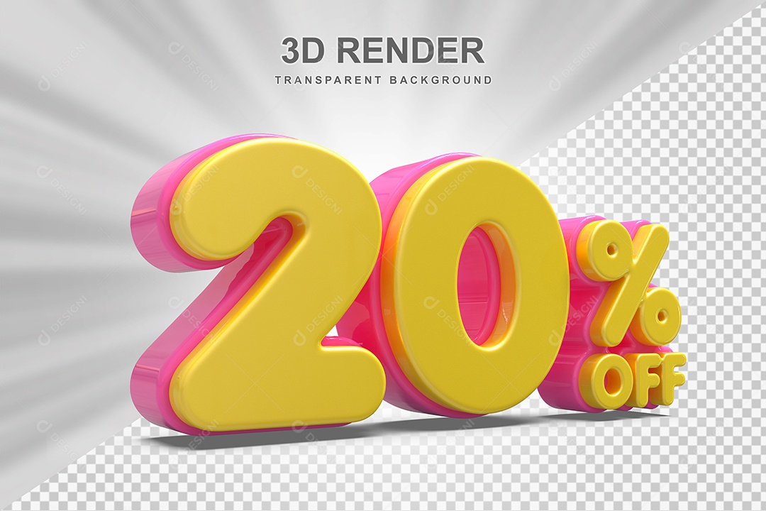 Número de Desconto 20% Elemento 3D Amareloe E Rosa para Composição PSD