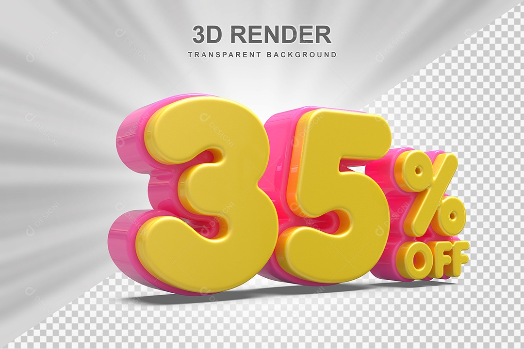 Número de Desconto 35% Elemento 3D Amareloe E Rosa para Composição PSD