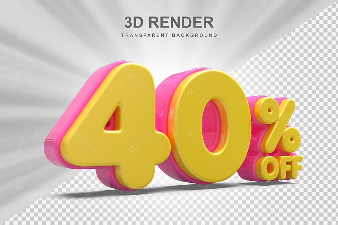 Número de Desconto 40% Elemento 3D Amareloe E Rosa para Composição PSD