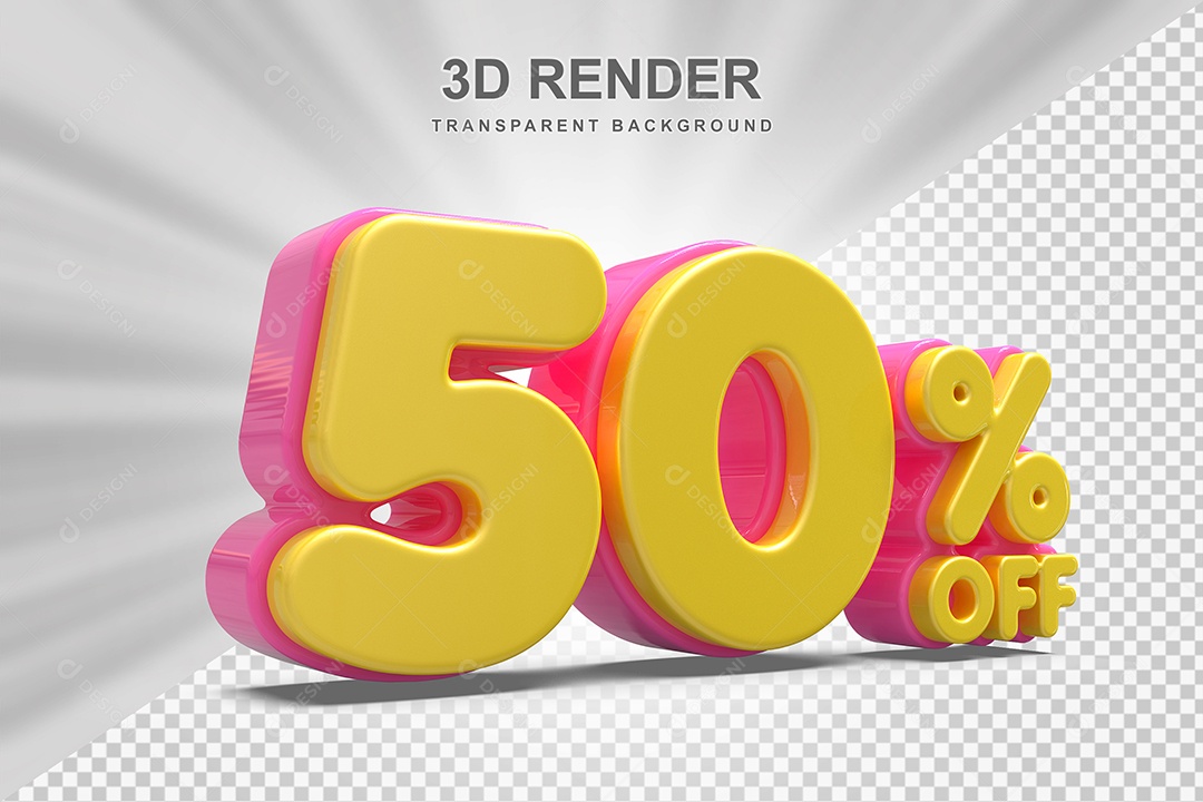 Número de Desconto 50% Elemento 3D Amareloe E Rosa para Composição PSD