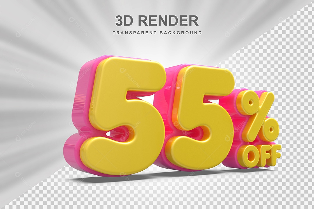 Número de Desconto 55% Elemento 3D Amareloe E Rosa para Composição PSD