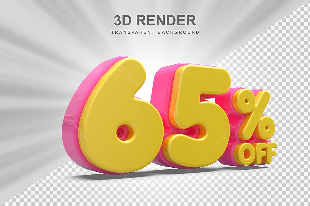 Número de Desconto 65% Elemento 3D Amareloe E Rosa para Composição PSD